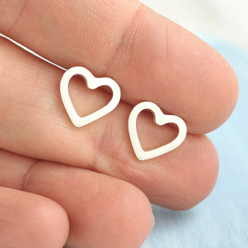 Silver Heart Earrings. Geometric Studs, 9 of 10