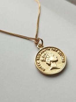 Chunky 18 K Gold Lucky Penny Coin Disc Necklace, 6 of 8