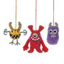 Handmade Felt Moody Monsters Decorations Set Of Three, thumbnail 1 of 3