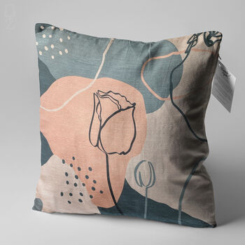 Cushion Cover With Pink And Blue Grey Abstract Rose, 3 of 7