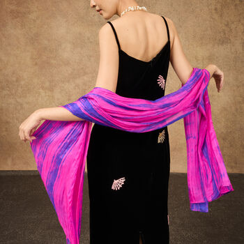 100% Mulberry Silk Scarf, Fuchsia Purple And Blue In Gift Box, 5 of 11