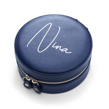 Personalised Blue Round Jewellery Case, 4 of 6