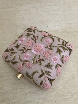 Pink Square Floral Handcrafted Clutch Bag, 3 of 6