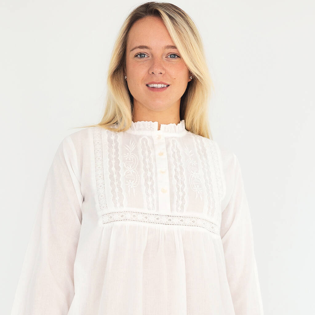 Polo Long Sleeve White Cotton Nightdress, 1 of 5