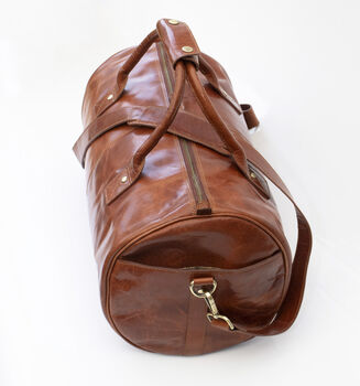 Personalised Barrel Style Leather Holdall Unisex, 7 of 10