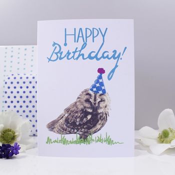 'Happy Birthday' Owl Party Hat Card, 2 of 5
