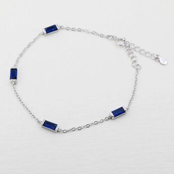 Sterling Silver Sapphire Blue Cz Baguette Satellite Bracelet, 7 of 12