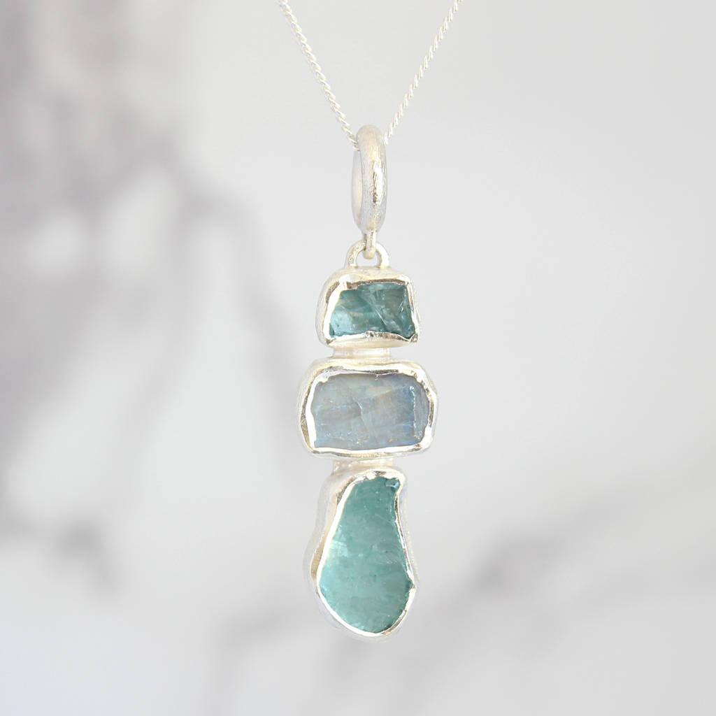 aquamarine and moonstone natural gemstone pendant by poppy jewellery