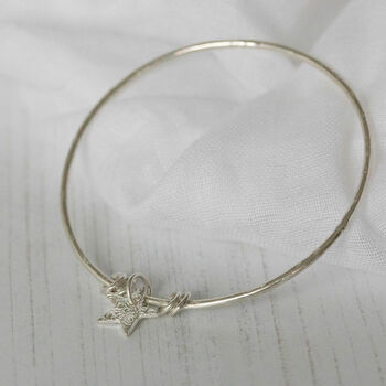 Sterling Silver Textured Star Charm Bangle, 6 of 7