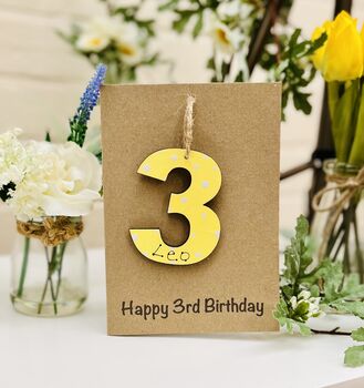 Personalised 3rd Third Birthday Card Wooden Three Gift, 5 of 6