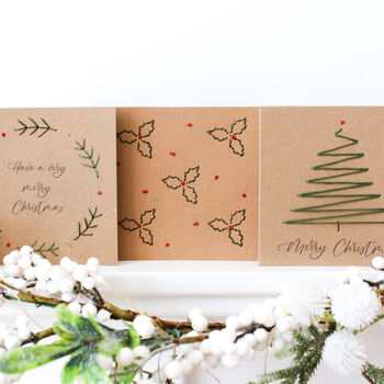 Christmas Embroidered Card Kit – Set Of Three Or Six With Envelopes, Hand Embroidery, 3 of 7