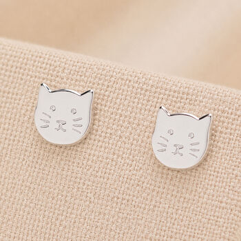 Kitten Stud Earrings In Sterling Silver, 4 of 5