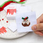Kawaii Christmas Pudding Mini Cross Stitch Kit, thumbnail 1 of 12