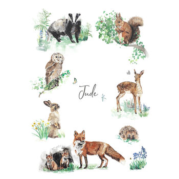 Personalised Woodland Animals Watercolour Print, 2 of 8