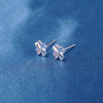 Silver Four Leaf Clover Stud Earrings, Lucky Clover Earrings, 6 of 7