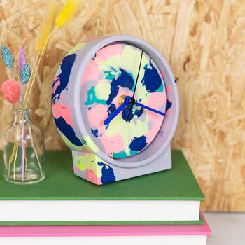 Lilac And Neon Marbled Jesmonite Clock, 2 of 5