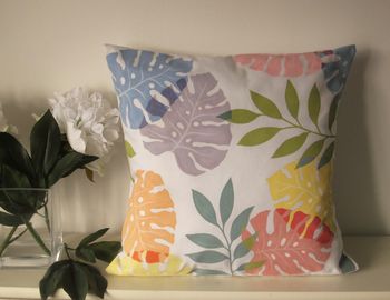 Hand Painted Monstera Leaves Cushion, 3 of 4