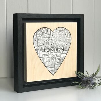 Personalised White Heart Shaped Map Print On Wood, 6 of 8