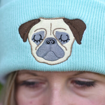 Cute Embroided Pug Beanie Hat, 5 of 7