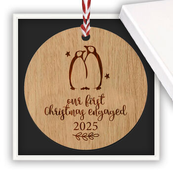 First Christmas Engaged Wooden Tree Bauble, 4 of 6