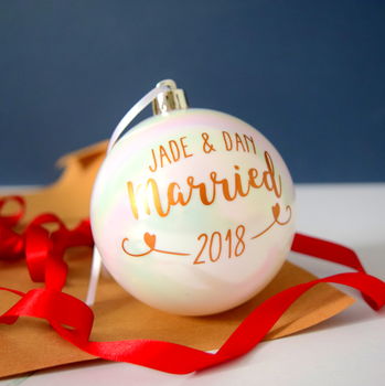 Personalised Copper Married Bauble Decoration, 2 of 2