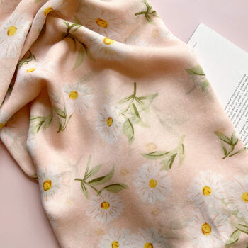 White Daisy Blossom Soft Pink Scarf, 7 of 7