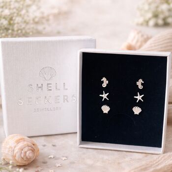 Sterling Silver Under The Sea Stud Earrings Set, 2 of 5