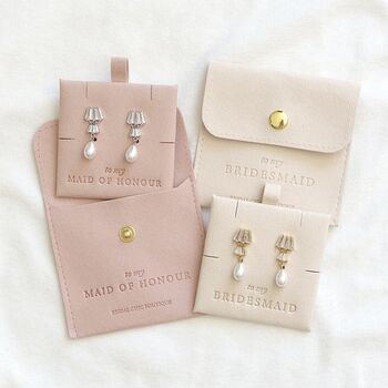Bridesmaid Pearl Earrings Bridal Party Gift With Personalised Pouch, 2 of 4