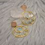 Raw Rose Quartz, Aqua Chalcedony Gold Earrings, thumbnail 5 of 7