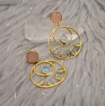 Raw Rose Quartz, Aqua Chalcedony Gold Earrings, 5 of 7