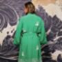 Origami And Hokusai Wave Embroidered Island Green Long Kimono, thumbnail 4 of 12