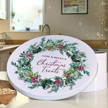 Personalised Christmas Wreath Biscuit Tin, 4 of 6