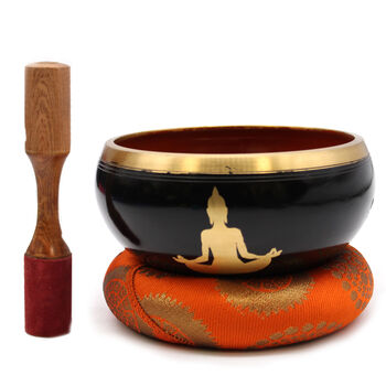 Large Buddha Singing Bowl Set Black/Orange 14cm, 2 of 7