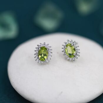 Genuine Peridot Green Crystal Stud Earrings, 5 of 12