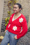 Red Crochet Bobble Applique Relaxed Daisy Cardigan, thumbnail 1 of 7