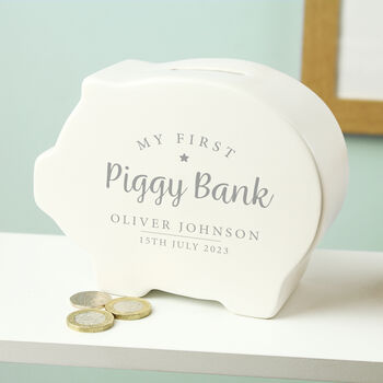 Personalised Baby's First Piggy Bank Money Box, 6 of 6