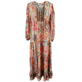 'Tuuli' Pink, Orange And Cream Floral Tile Print Maxi Dress, 6 of 6