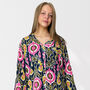 Ikat Print 100% Cotton Ladies Pyjamas In Navy And Pink, thumbnail 5 of 8
