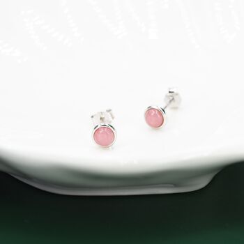 Sterling Silver Genuine Pink Opal Tiny Stud Earrings, 3 of 12