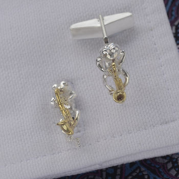 Frog With Saxophone Cufflinks In Gold And Silver, 2 of 2