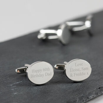 Personalised Polished Silver Plated Oval Cufflinks, 2 of 8