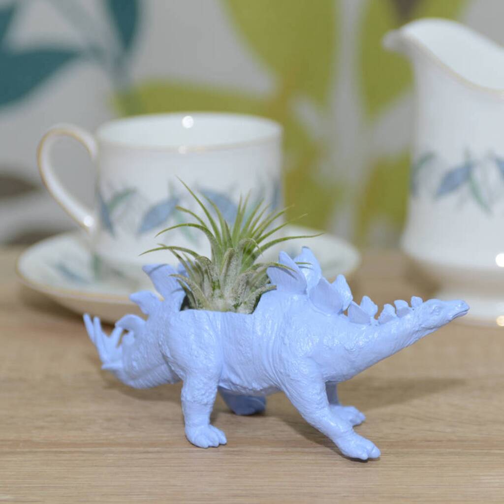 Pastel Blue Hand Painted Dinosaur Planter With Plant By DingaDing |  