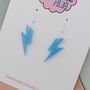 Light Blue Glitter Lightning Bolt Earrings Small And Large, thumbnail 5 of 10