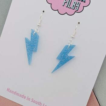 Light Blue Glitter Lightning Bolt Earrings Small And Large, 5 of 10