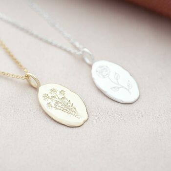 Oval Birth Flower Personalised Necklace, 3 of 12