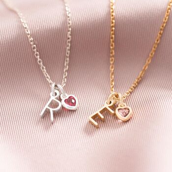 Sterling Letter And Heart Birthstone Necklace Gift Set, 2 of 10