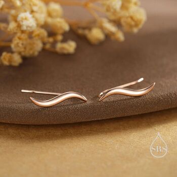 Sterling Silver Minimalist Wave Crawler Earrings, 8 of 12