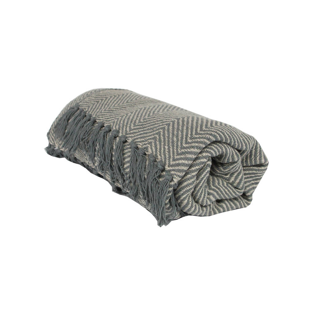 fringed grey chevron woven throw by posh totty designs interiors