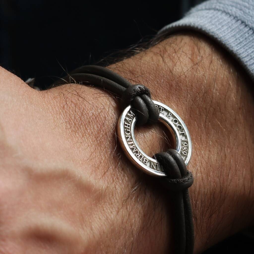 Men's Personalised Silver Washer Bracelet, 1 of 4