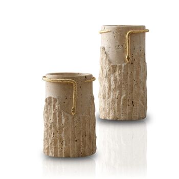 Travertine Vase Set With Gold Snake Detail, 2 of 2